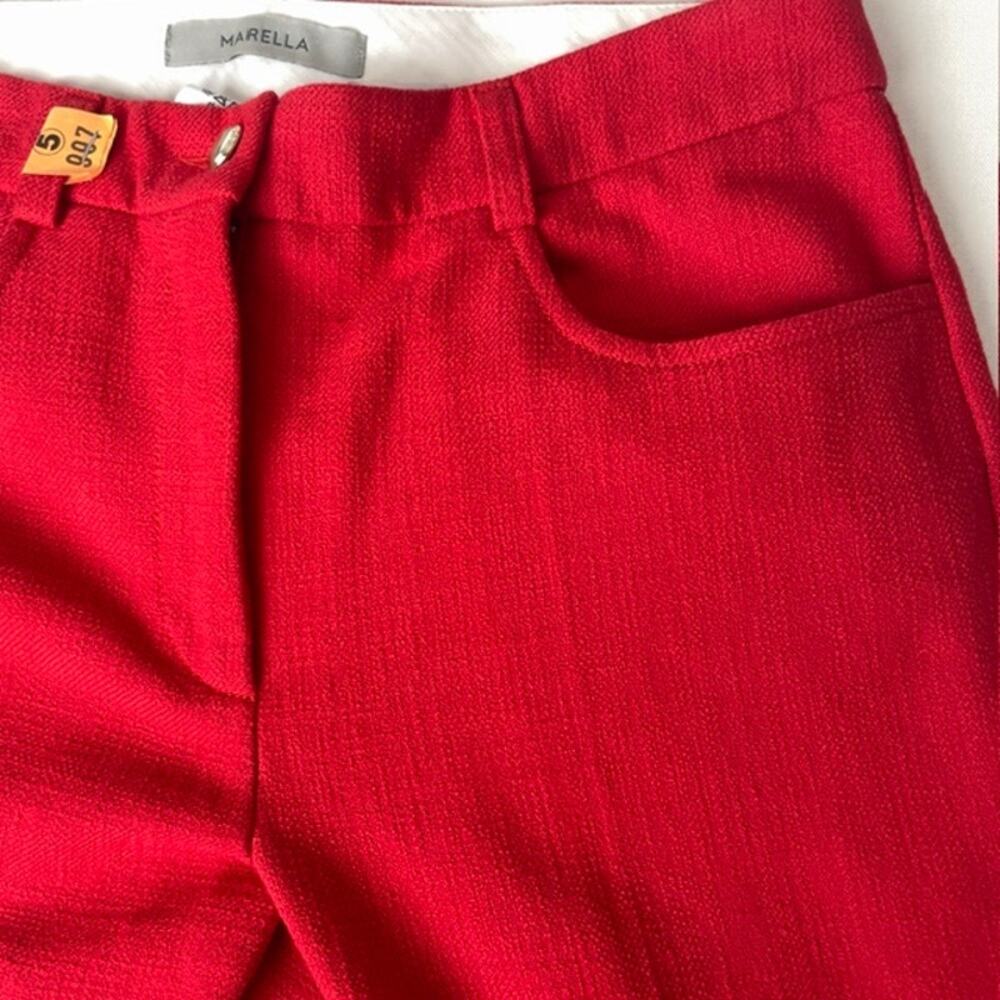Marella Red Frayed Hem Cropped Pants Italy Chic Stretch Straight Leg 8 Italian - Picture 9 of 11